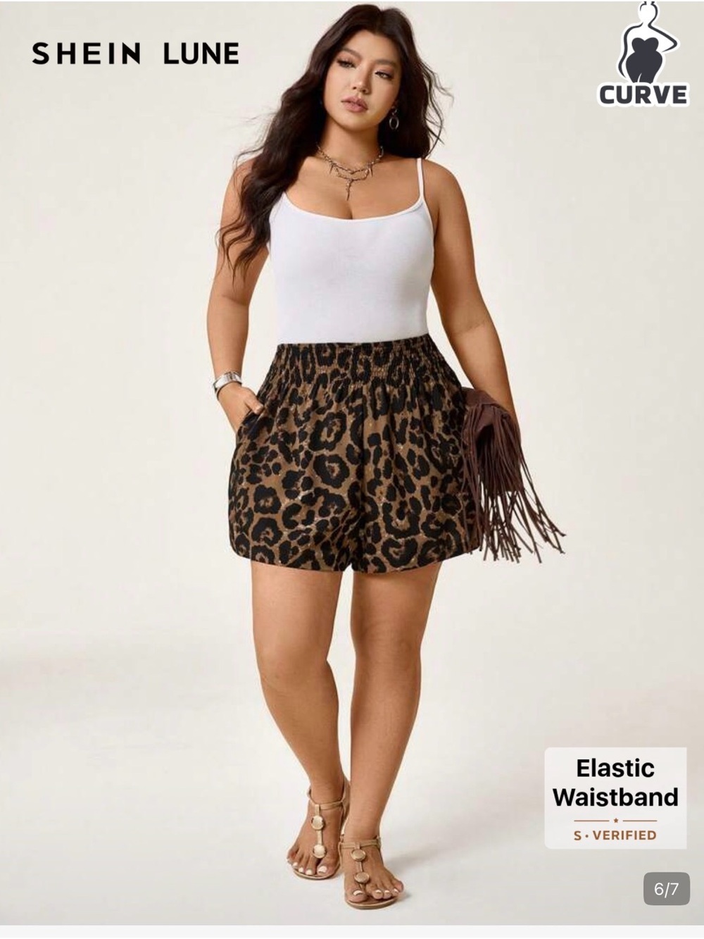 SHEIN curve  Leopard Print Elastic Waist Pull On Shorts